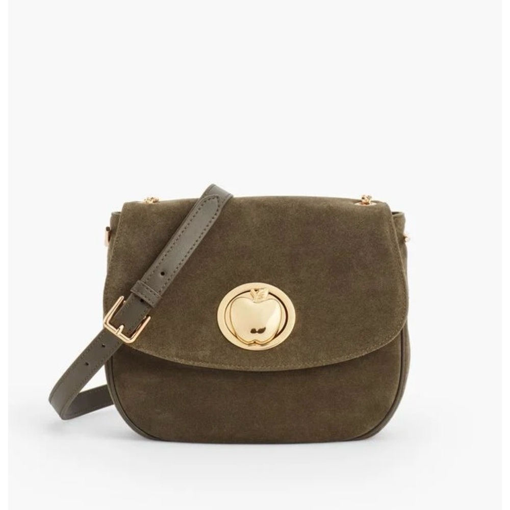 Talbots Suede Crossbody Bag Olive Green Gold Apple Turnlock Closure